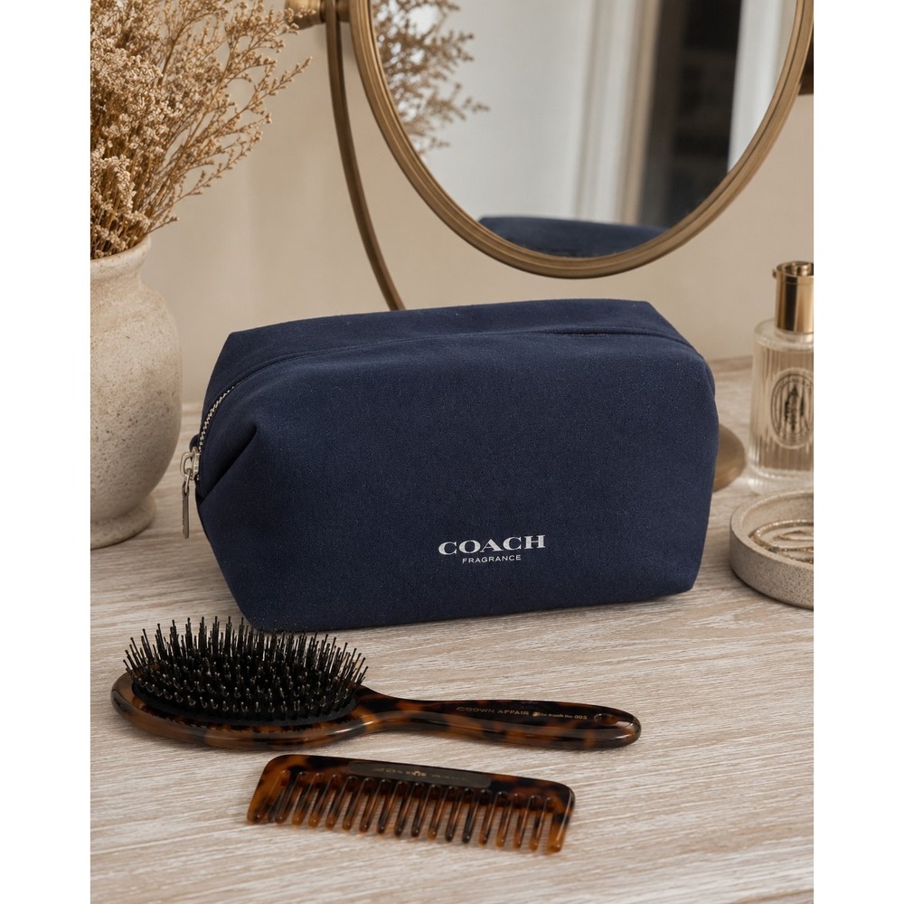 COACH FRAGRANCE TRAVEL Felt TOILETRY BAG POUCH CASE NavyBlue 12x5x5 Quiet Luxury